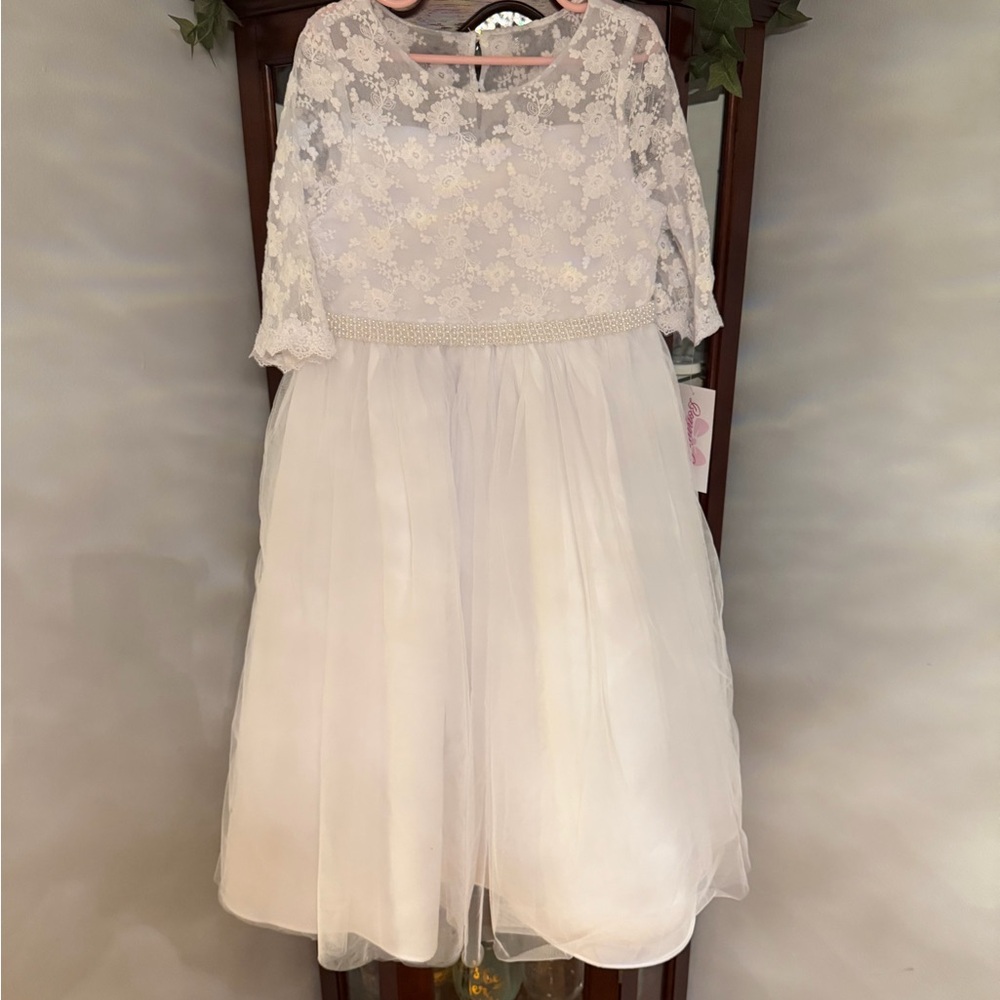 Bonnie Jean White Lace Formal Dress; First Holy Communion, Flower Girl